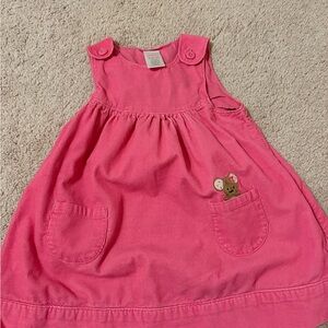 Pink Corduroy Baby Dress with Bear Patch